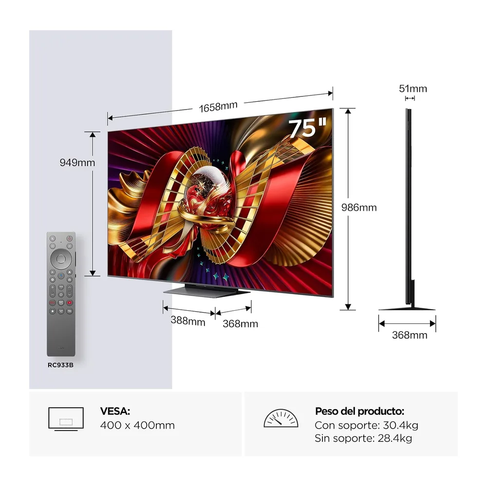 TCL 75C8L 75 Pulgadas SQD-Mini LED 4K HDR10+ Smart TV — 2