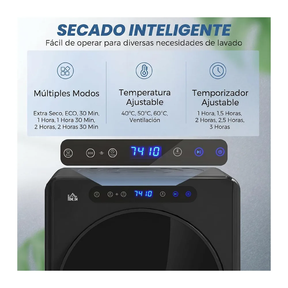 HOMCOM Secadora de Evacuación 5 KG Secadora de Ropa 1000W Táctil Negro [Clase de eficiencia energética G] — 3