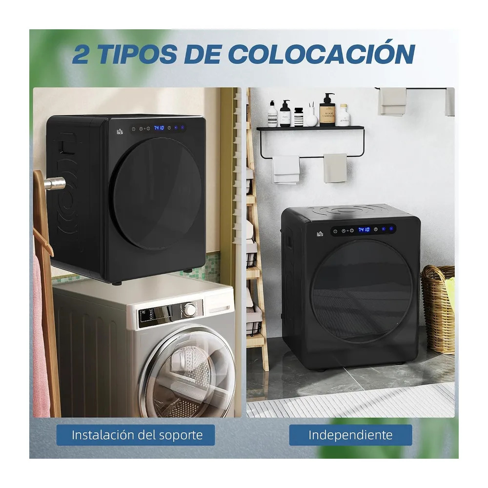 HOMCOM Secadora de Evacuación 5 KG Secadora de Ropa 1000W Táctil Negro [Clase de eficiencia energética G] — 6