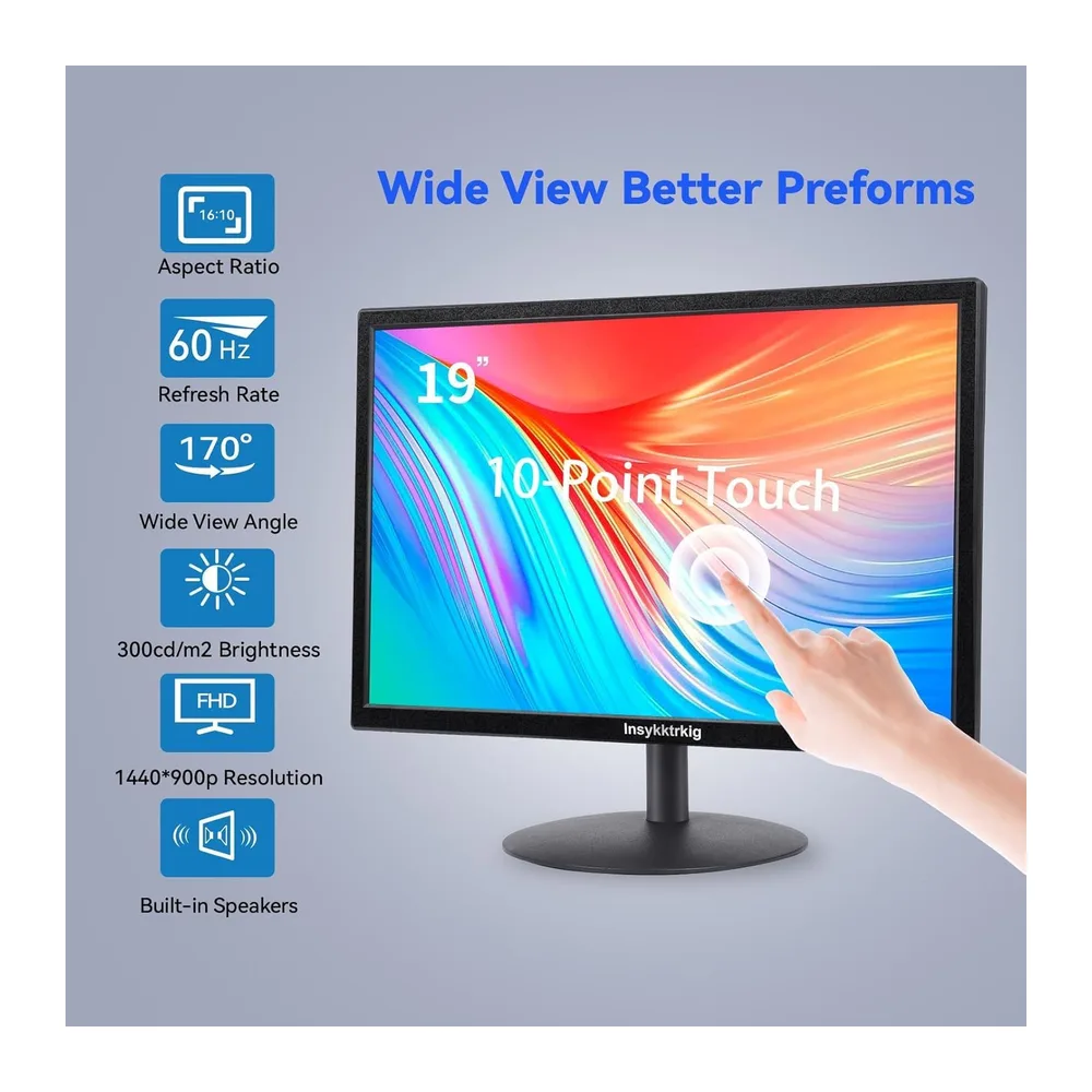 Pantalla táctil para PC 19 pulgadas, 10 puntos, panel TN - 16:10-300cd/m² - 60Hz 98% sRGB 1440 × 900 FHD — 2