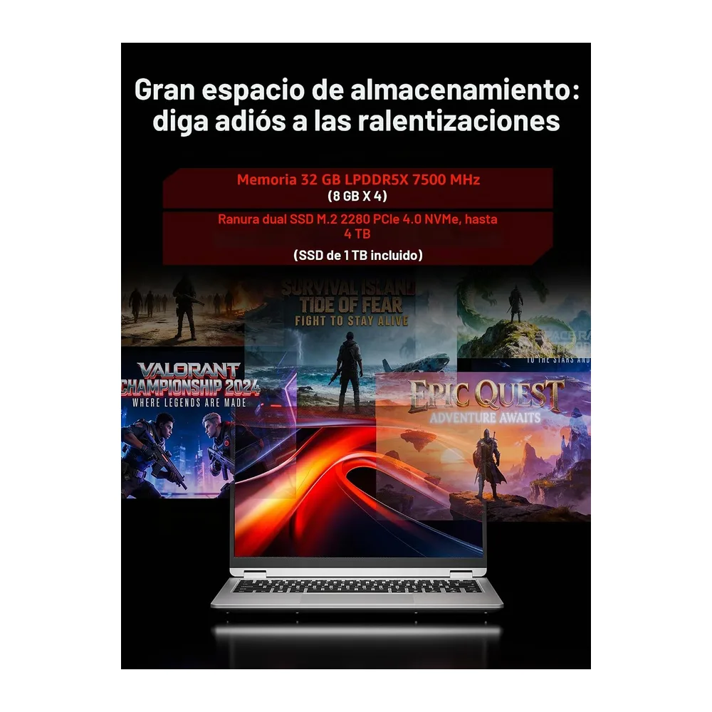 FIREBAT WUJIE 14X Pro, Portátil 14" QHD+ 120Hz, AMD Ryzen 7 H255 8C/16T 4,9 GHz, 32Go LPDDR4 RAM 1To SSD, — 6