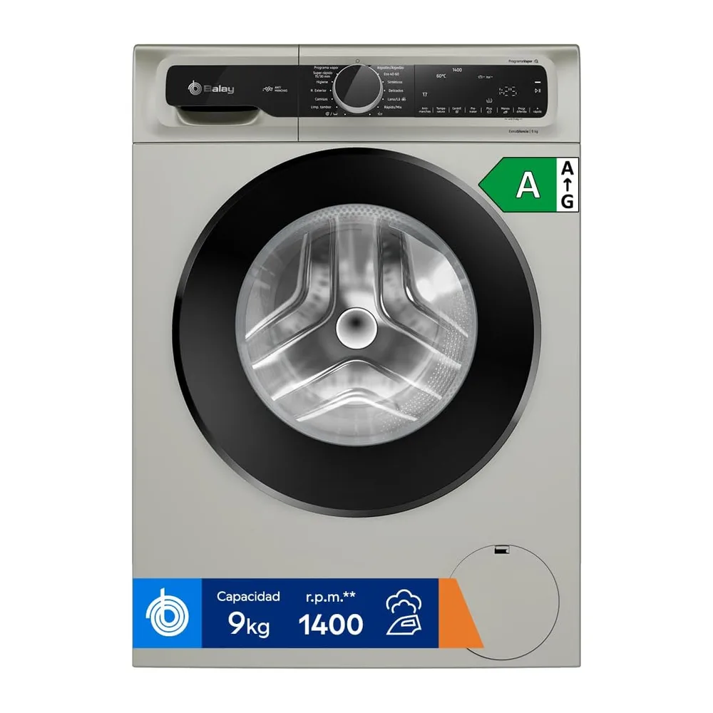 Balay, Lavadora, 9kg, Programa Plancha, Programa Rápido, inox, 3TS495XS [Clase de eficiencia energética A]