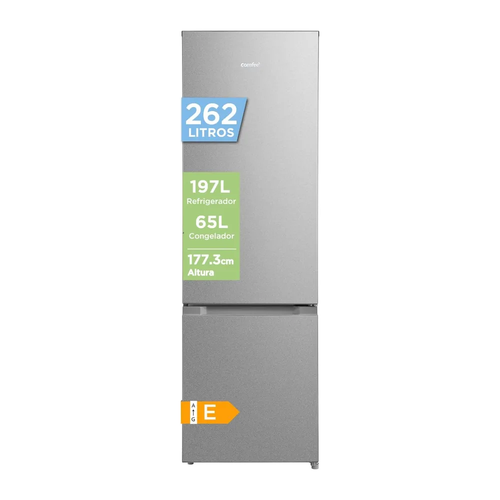 Comfee' 262L Refrigerador Combinado, Low Frost, Acero Inoxidable [Clase de eficiencia energética E]