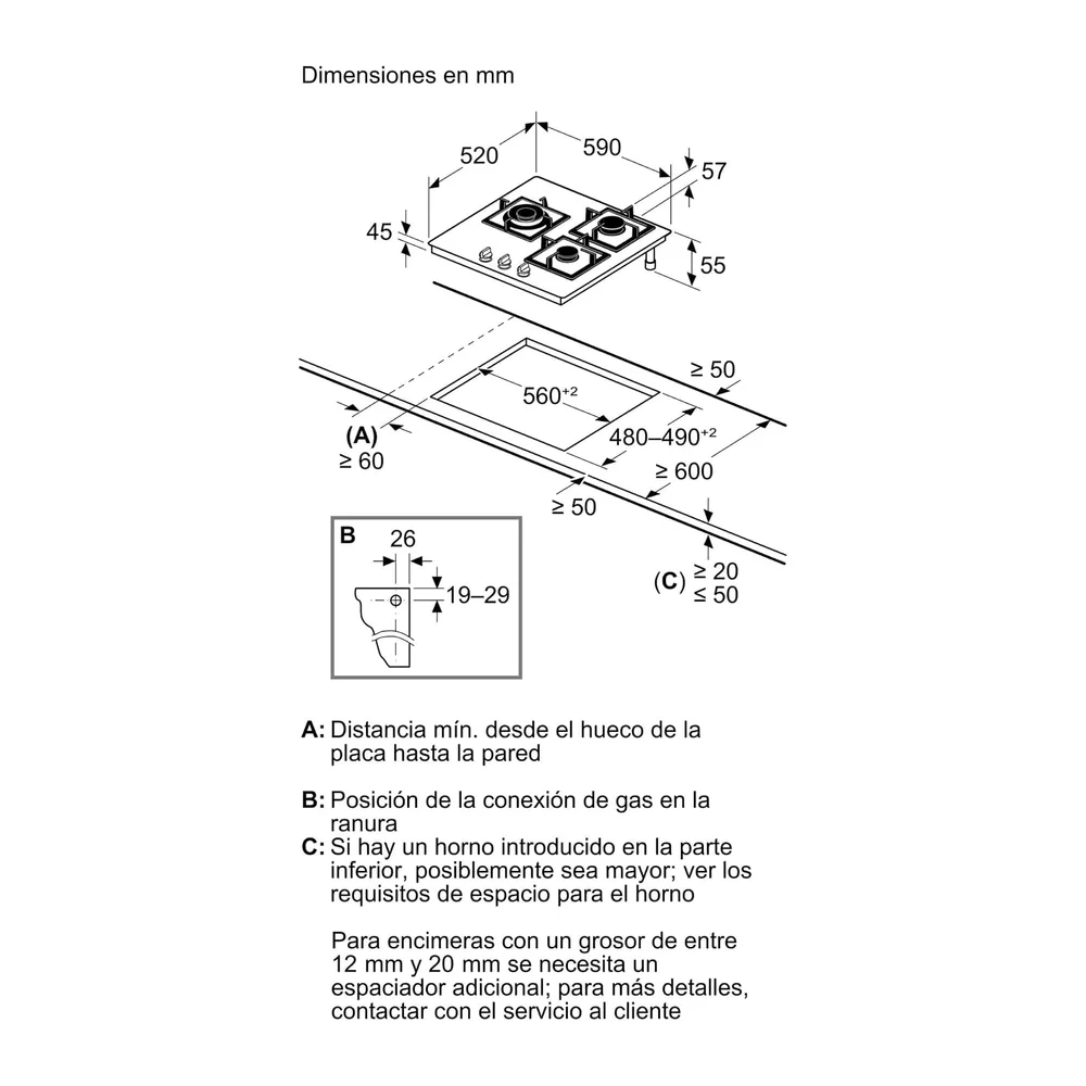 Bosch, Placa de gas, Serie 4, 60 cm, Seguridad GasStop, negro, PNC6B6K40 — 3