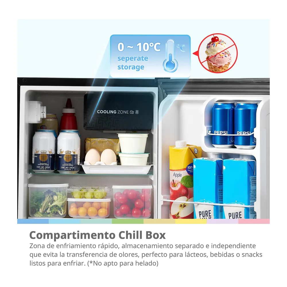 COMFEE' 43L Refrigerador Mini Compact, Una Puerta, Chill Box (0-10℃), Negro [Clase de eficiencia energética E] — 6