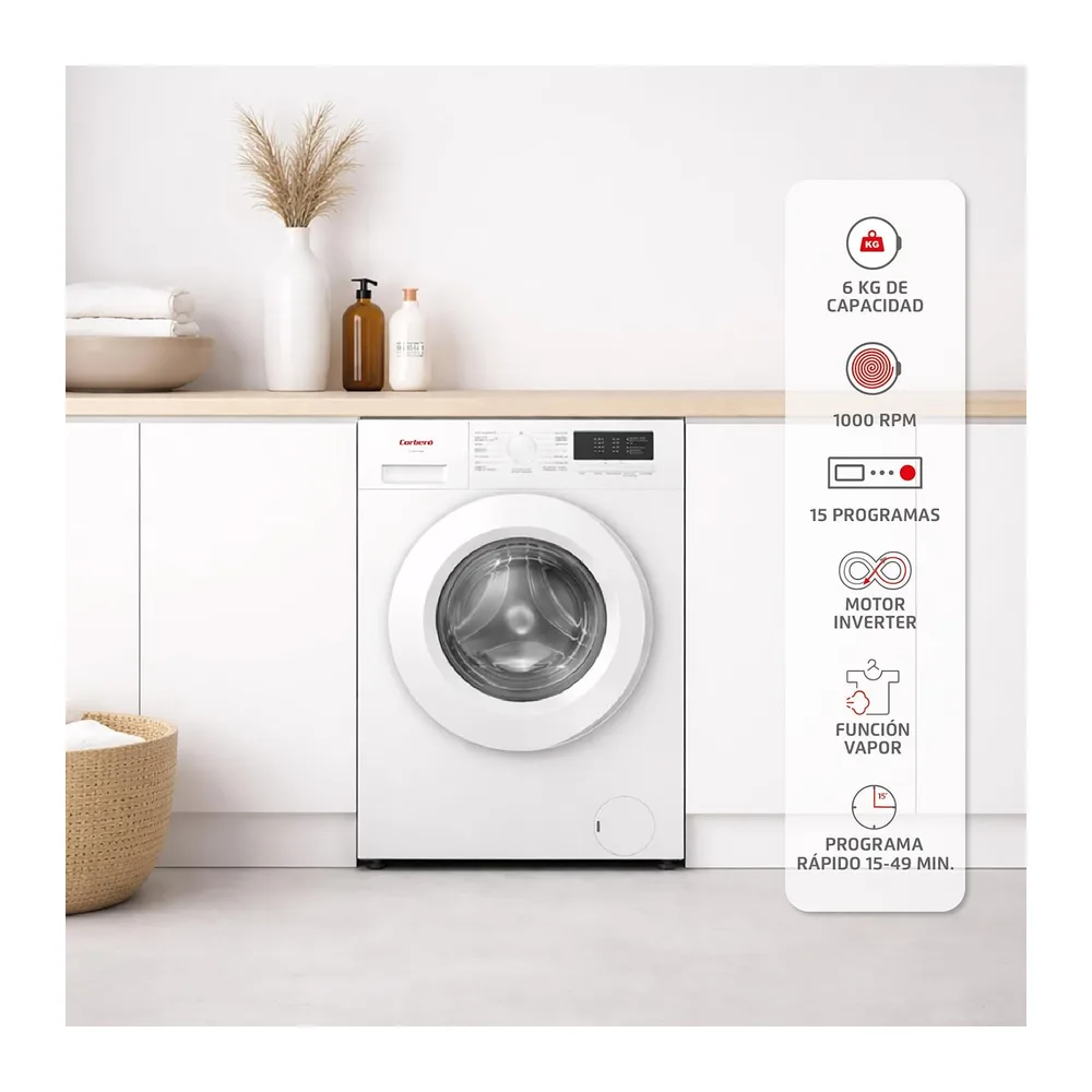 Corberó - Lavadora Gama Plus 6 kg | CLH6106MN | 1000 rpm | Motor Inverter | 15 Programas| Función Vapor | — 3