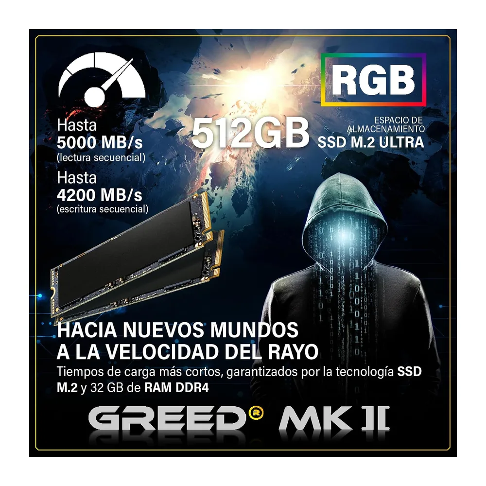 Greed®Mk2 Lite - 4K High End Gaming PC Raytracing - AMD Ryzen 5 4600G + Radeon Vega 7 4,2 GHz Ultra-rápido — 5