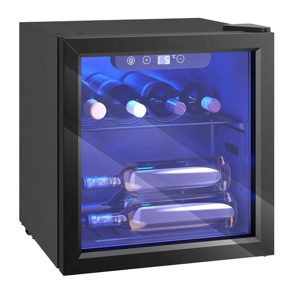 HOMCOM Vinoteca 12 Botellas, 36 L, Temperatura Ajustable 4-16℃, Negro [Clase de eficiencia energética G]