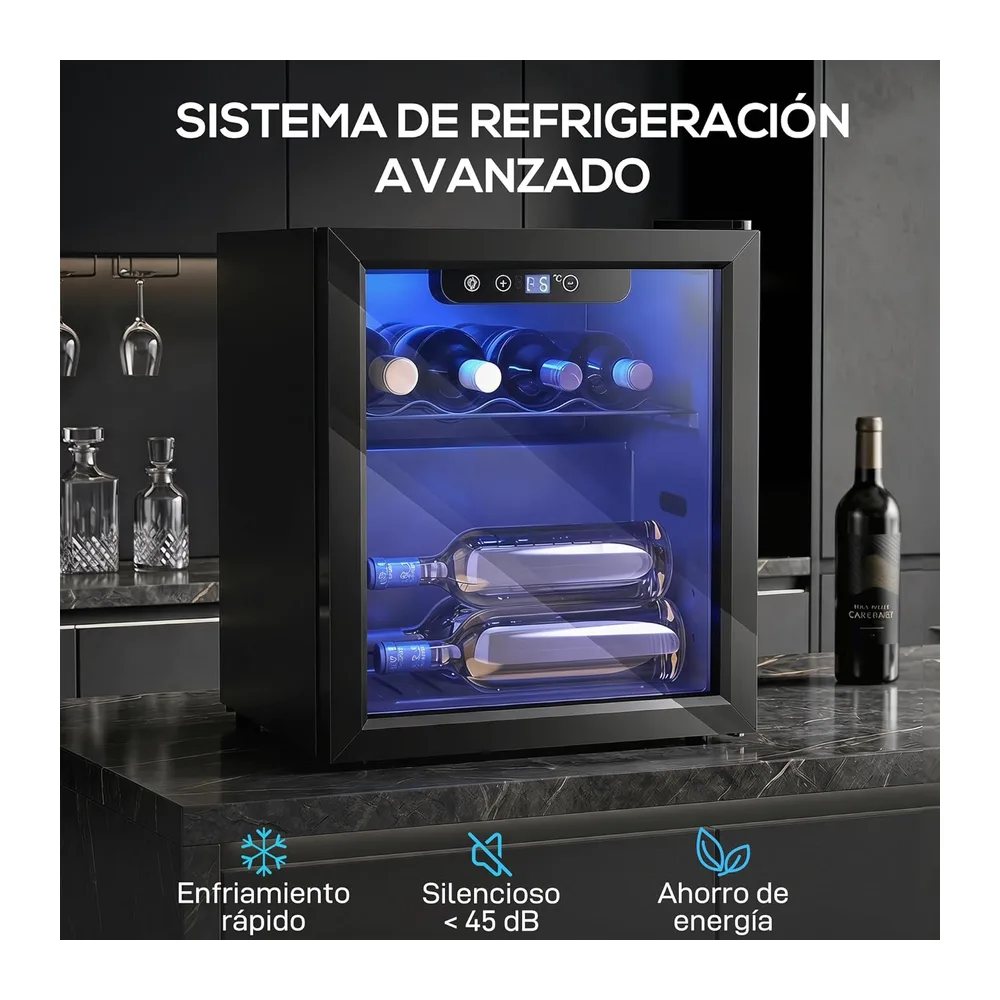 HOMCOM Vinoteca 12 Botellas, 36 L, Temperatura Ajustable 4-16℃, Negro [Clase de eficiencia energética G] — 3