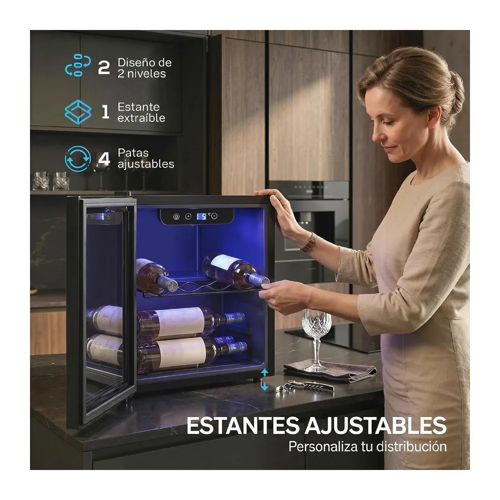 HOMCOM Vinoteca 12 Botellas, 36 L, Temperatura Ajustable 4-16℃, Negro [Clase de eficiencia energética G] — 5