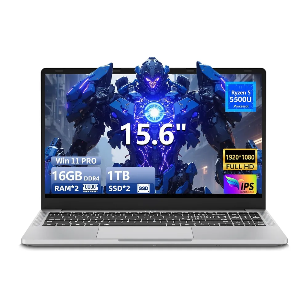 Ordenador Portátil 15,6 Pulgadas, Ryzen 5 5500U procesador 16 GB RAM SSD 1 TB, Laptop Pantalla IPS Full HD,