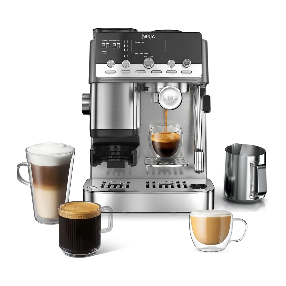 Ninja Luxe Café Mini Cafetera 2 en 1 para café de filtro y espresso con espumador automático de leche