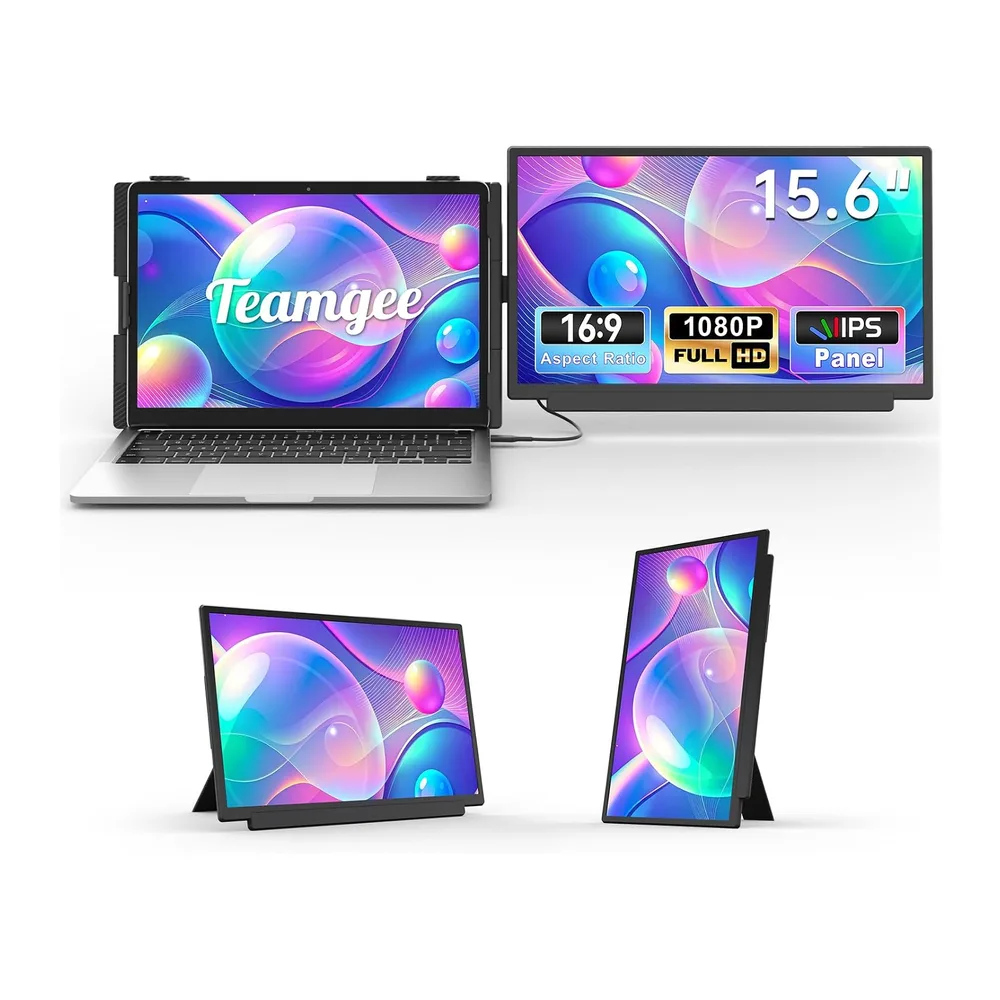 Teamgee 15.6" Monitor Portátil, FHD 1080P Extensor de Pantalla para Portátil para PC 13"-17", Desmontable,
