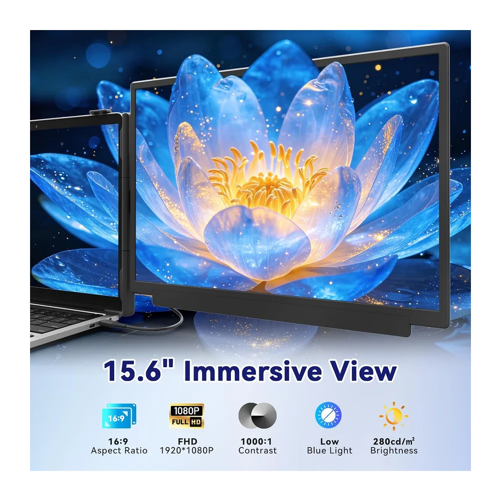 Teamgee 15.6" Monitor Portátil, FHD 1080P Extensor de Pantalla para Portátil para PC 13"-17", Desmontable, — 2