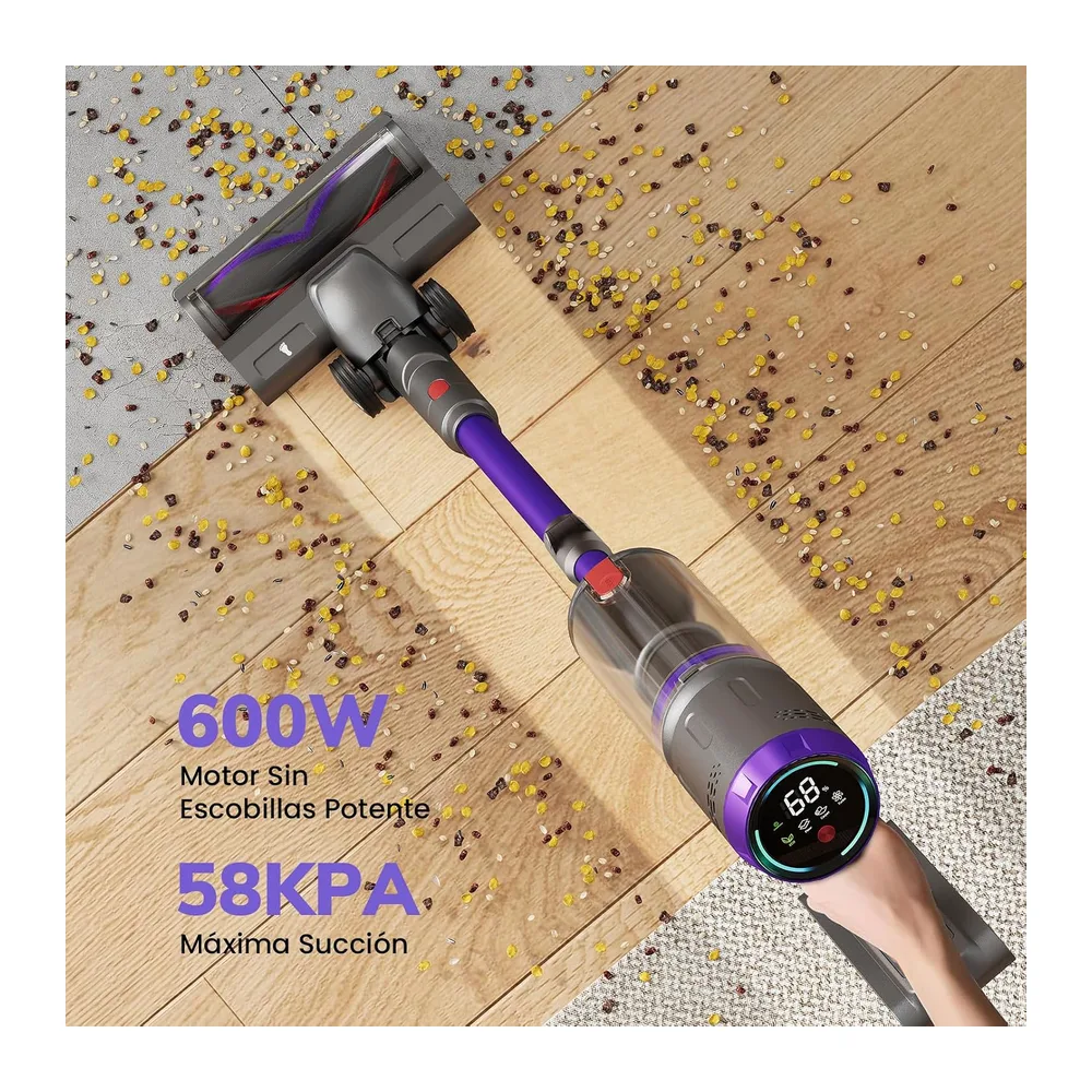 Aspiradora Sin Cable 58000Pa/600W/75Min, Escoba Aspiradora sin Cable con Brazo Flexible, Manguera de 1m, — 2