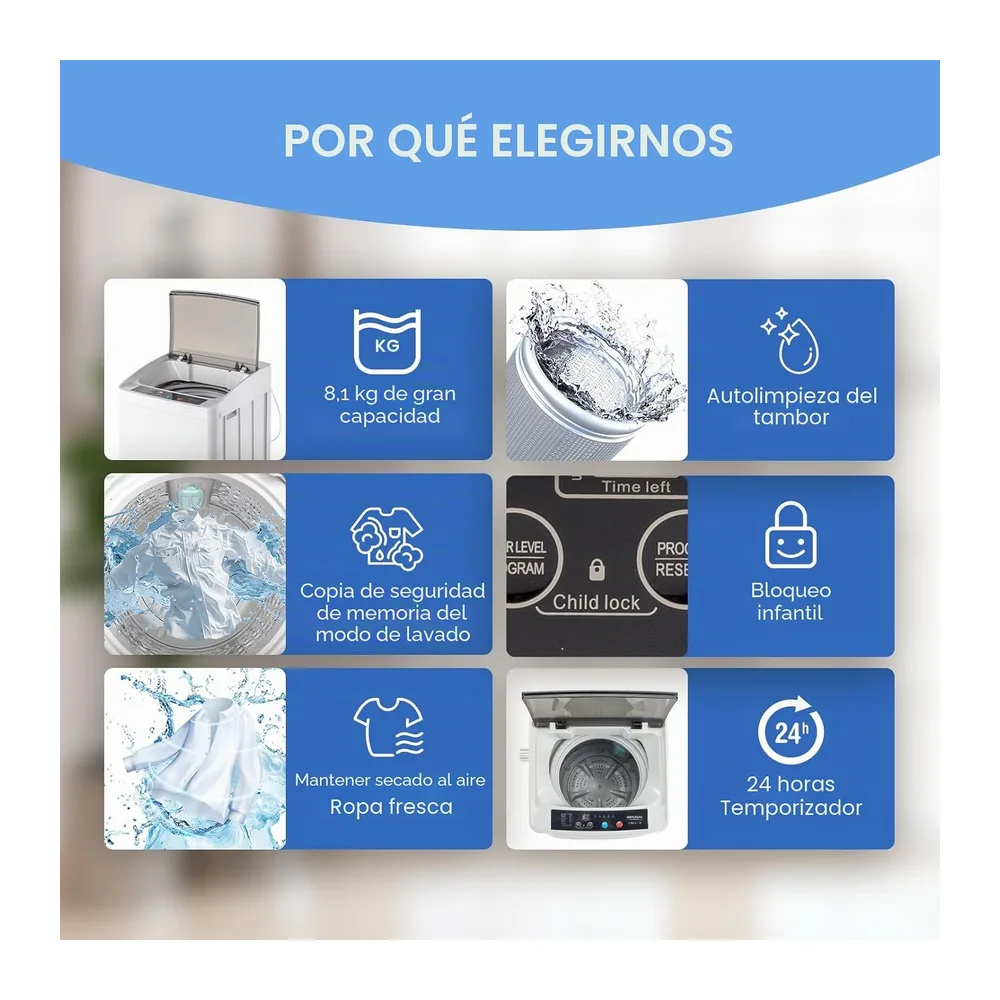 ROVSUN Lavadora de carga superior, 5 kg, carga superior, con 8 programas de lavado y 5 niveles de agua, — 4