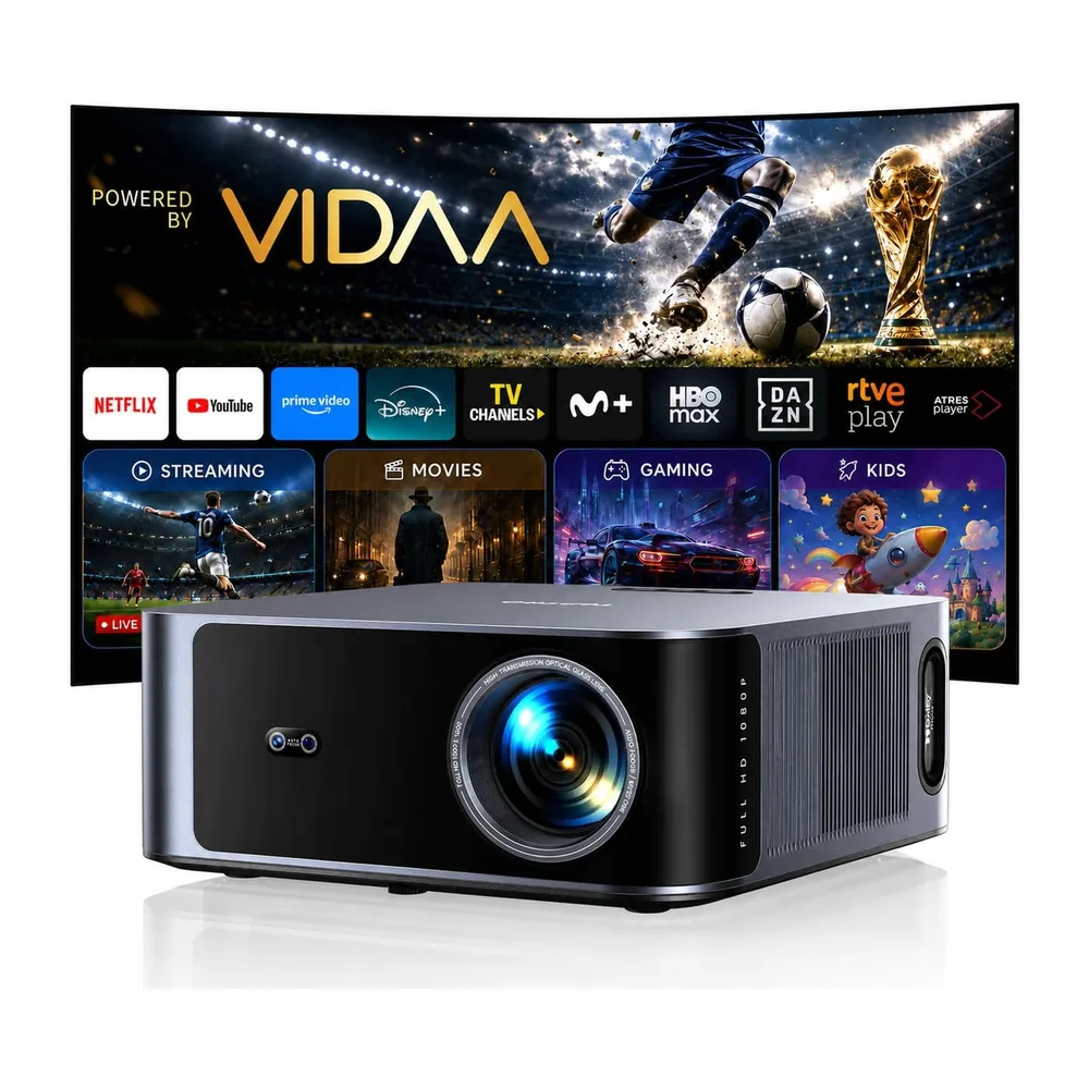 Proyector 4K【Alto Brillo 2000ANSI/VIDAA SO más rápido/40W Dolby Audio】Proyector Netflix Incluido TV en Directo
