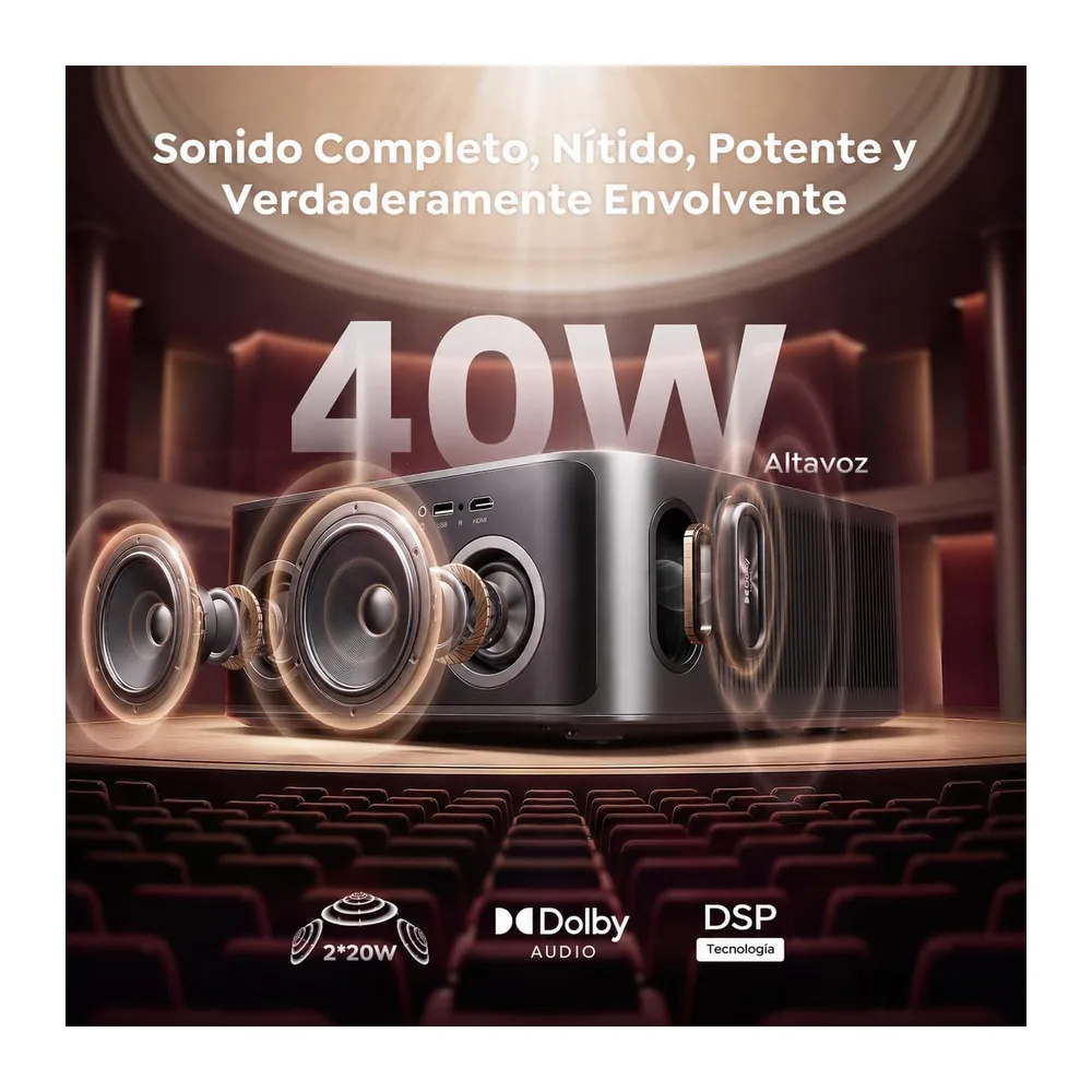Proyector 4K【Alto Brillo 2000ANSI/VIDAA SO más rápido/40W Dolby Audio】Proyector Netflix Incluido TV en Directo — 4