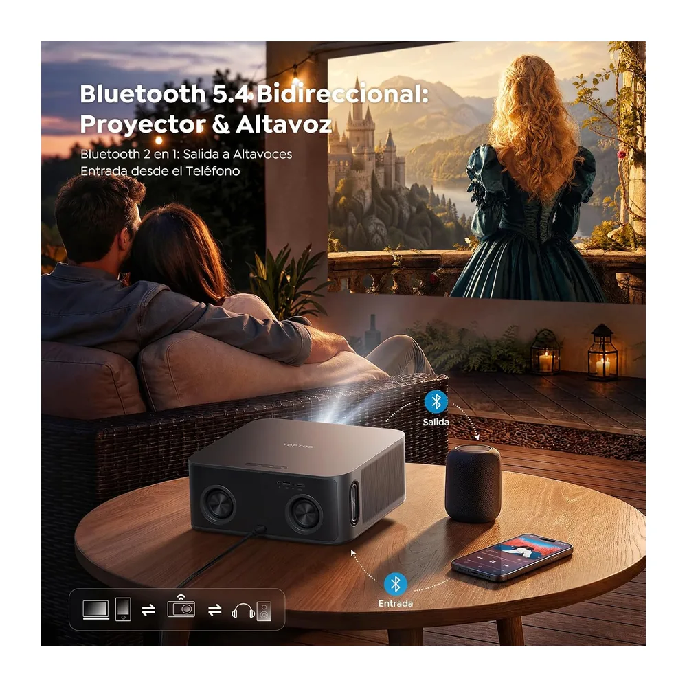 Proyector 4K【Alto Brillo 2000ANSI/VIDAA SO más rápido/40W Dolby Audio】Proyector Netflix Incluido TV en Directo — 6