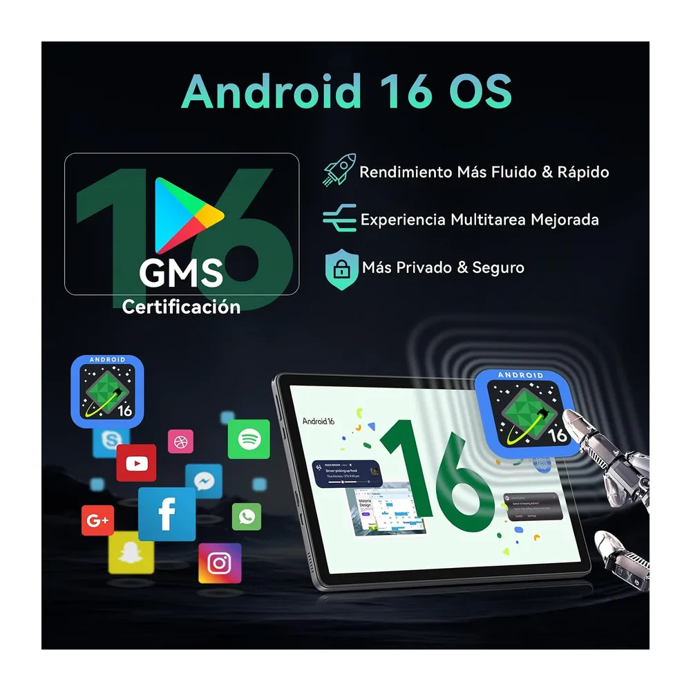 Tableta 11 Pulgadas en Gemini AI, Tableta Android 16 en Funda, Teclado & Ratón, Octa-Core, 32 GB RAM + 256 GB — 4