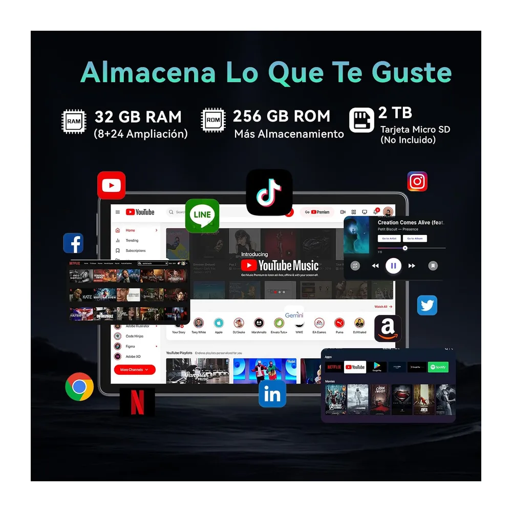 Tableta 11 Pulgadas en Gemini AI, Tableta Android 16 en Funda, Teclado & Ratón, Octa-Core, 32 GB RAM + 256 GB — 6