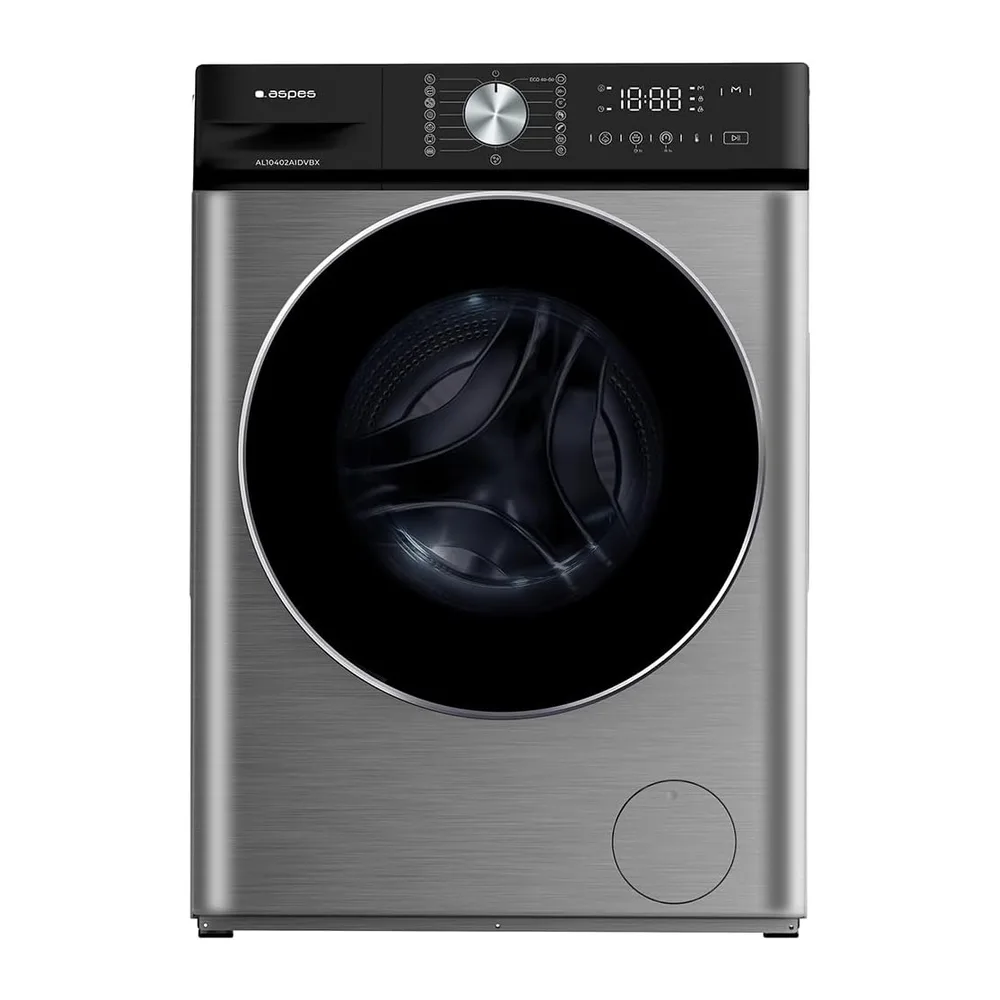 Aspes Lavadora 10 Kg Carga Frontal, Inox, AL10402AIDVBX. 1400W, 1400 rpm, Motor Inverter, 15 Programas,