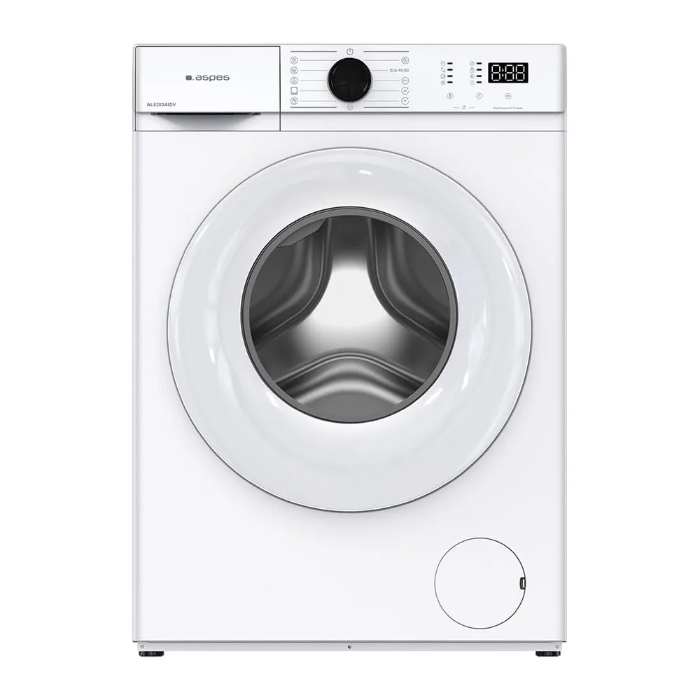 Aspes Lavadora 8 kg Carga Frontal, Blanco, AL8203AIDV. 1200 rpm, Motor Inverter, 11 Programas, Eco-logic