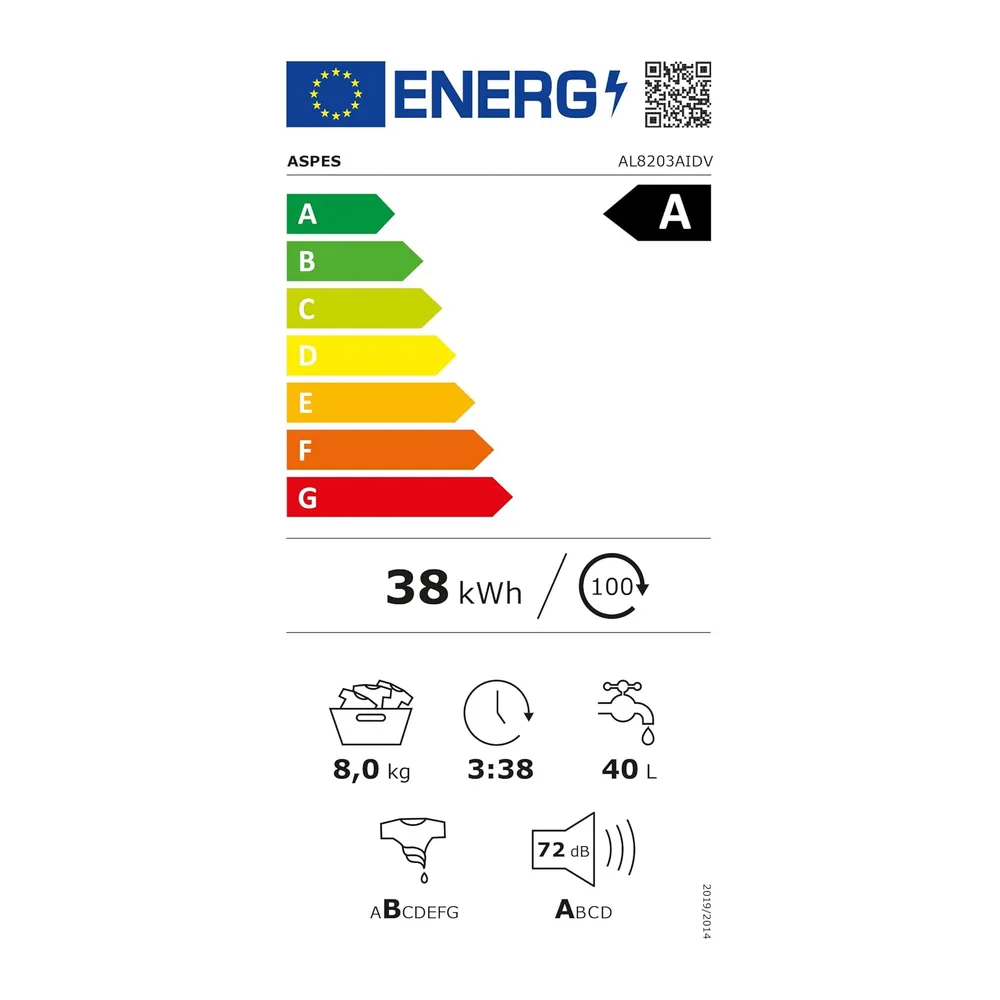 Aspes Lavadora 8 kg Carga Frontal, Blanco, AL8203AIDV. 1200 rpm, Motor Inverter, 11 Programas, Eco-logic — 2