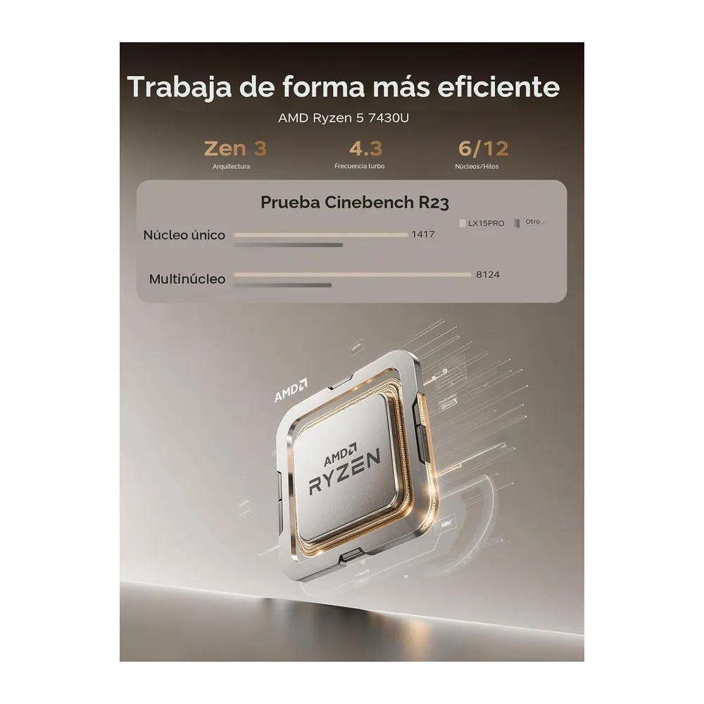 Portátil AMD Ryzen 5 7430U 15,6 Pulgadas 16GB DDR4 512GB NVMe SSD — 2