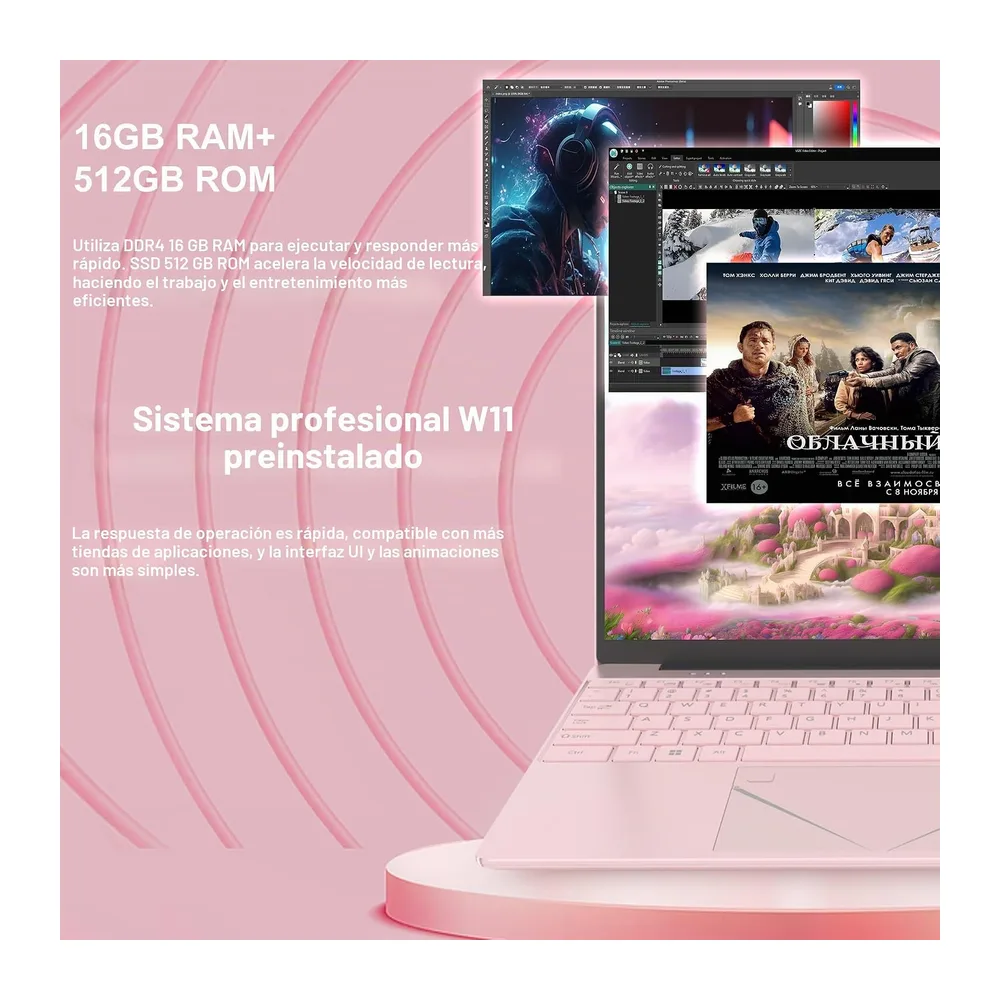PINSTONE Portátil 15,6 Pulgadas Rosa, 16 GB DDR4 RAM, 512 GB SSD — 3