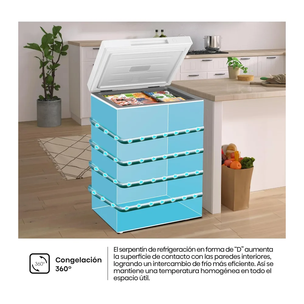 Hisense FT100N1AWDL - Arcón Congelador Horizontal, 97L, 86cm, Congelación 360°, Congelador Convertible, — 5