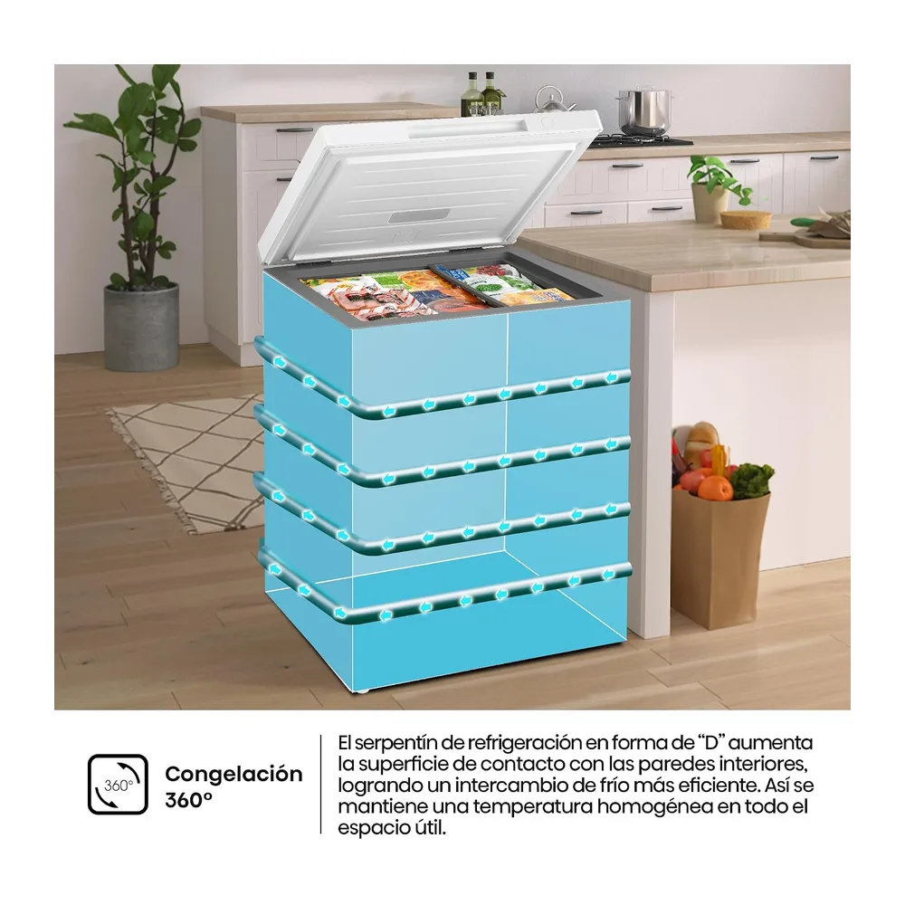 Hisense FT145N1AWDL - Arcón Congelador Horizontal, 141L, 86cm, Congelación 360°, Congelador Convertible, — 5