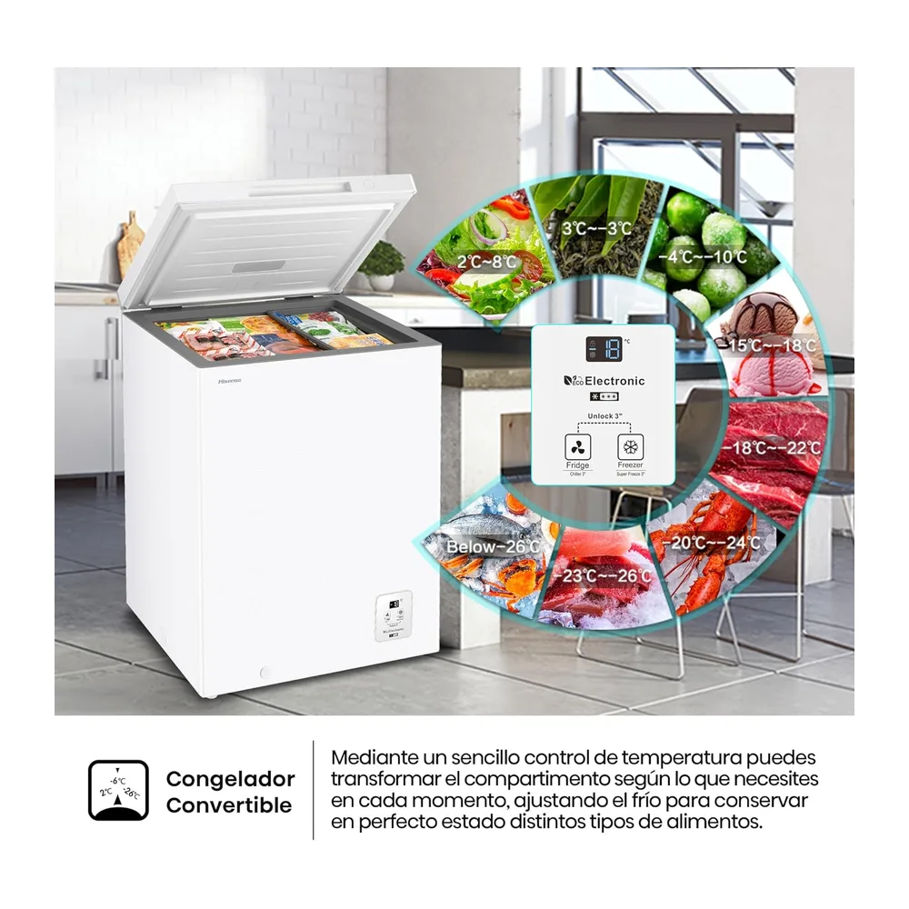 Hisense FT145N1AWDL - Arcón Congelador Horizontal, 141L, 86cm, Congelación 360°, Congelador Convertible, — 6