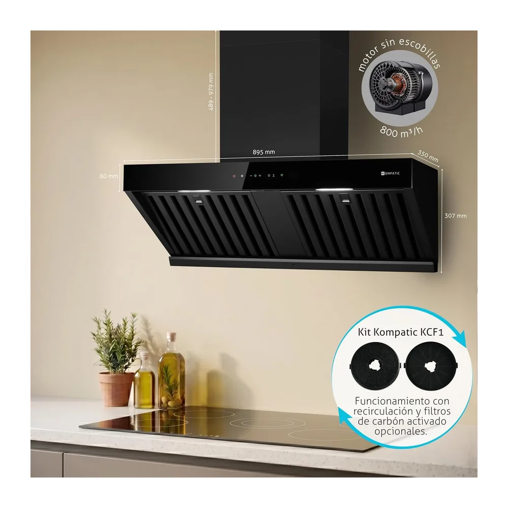 Campana extractora mural Kompatic Kori 90 KPKR90WB — 2