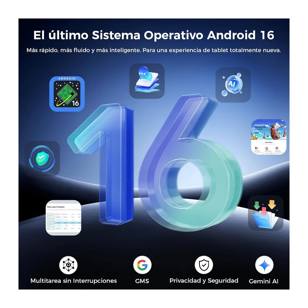 Tablet 12 Pulgadas Android 16, T7300 Octa-Core, 32GB RAM+256GB ROM, 10000 mAh, 2400 * 1600IPS 2.4K,90Hz, — 3