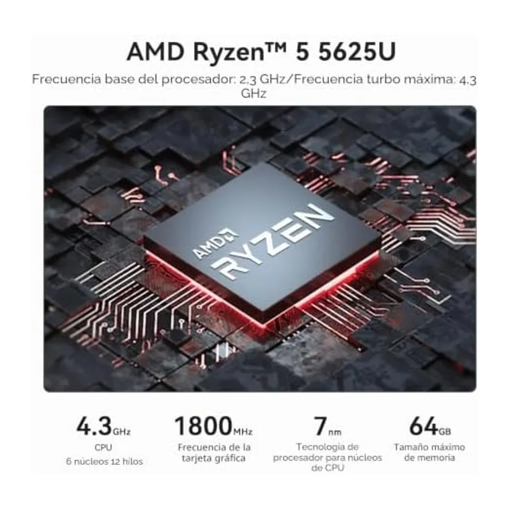 Beelink Mini PC SER5 Pro, Ryzen 5 5625U (hasta 4,3 GHz), 16GB RAM DDR4, SSD NVMe 480GB, Salida para Tres — 5