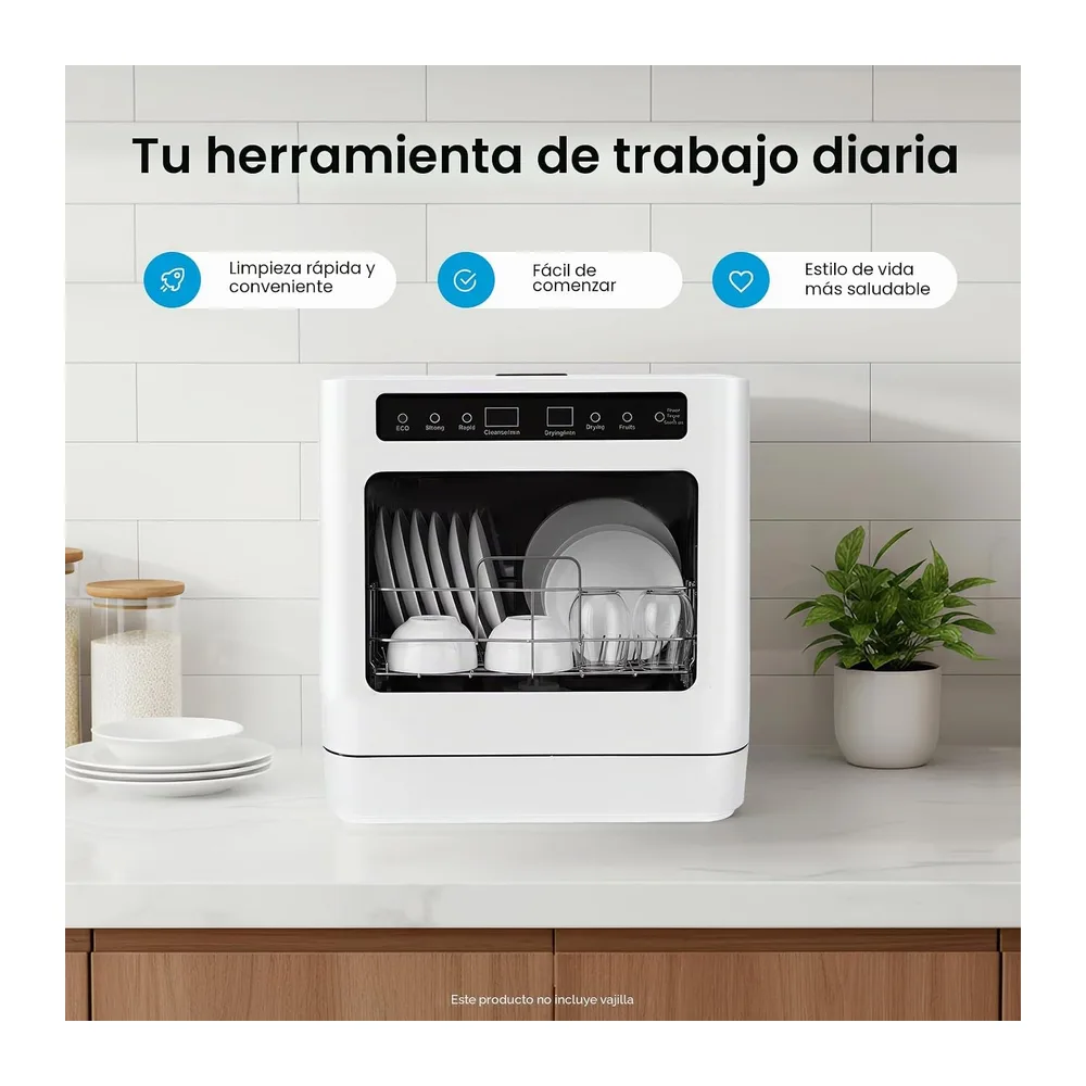 Lavavajillas compacto de mesa, 800 W, 6 L, mini lavavajillas con 6 cubiertas, 4 programas, 72 °C de alta — 3