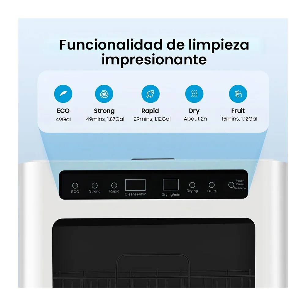 Lavavajillas compacto de mesa, 800 W, 6 L, mini lavavajillas con 6 cubiertas, 4 programas, 72 °C de alta — 4