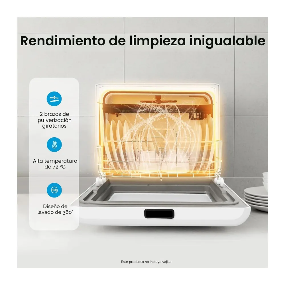 Lavavajillas compacto de mesa, 800 W, 6 L, mini lavavajillas con 6 cubiertas, 4 programas, 72 °C de alta — 5