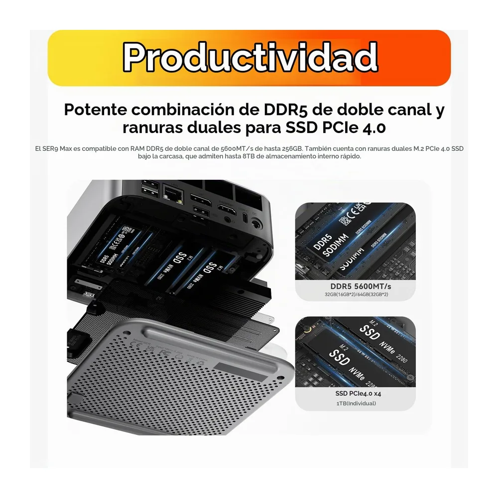 Beelink SER9 MAX Mini PC, AMD Ryzen 7 260, 64 GB DDR5+1 TB PCIe4.0 SSD — 4