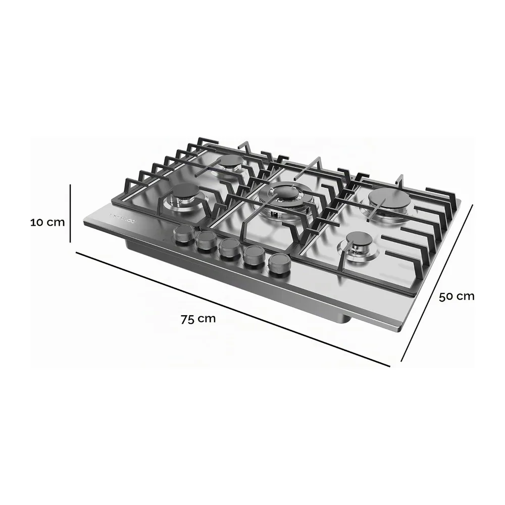 Cecotec Placa de Gas 5 Fuegos Bolero Squad GN 5200F Inox. 11kW — 2