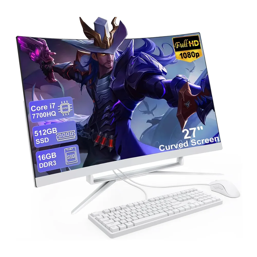 27 Pulgadas Ordenador Todo en uno Pantalla FHD Curvada Ordenador Todo en uno Core i7 16GB DDR 512GB ROM SSD