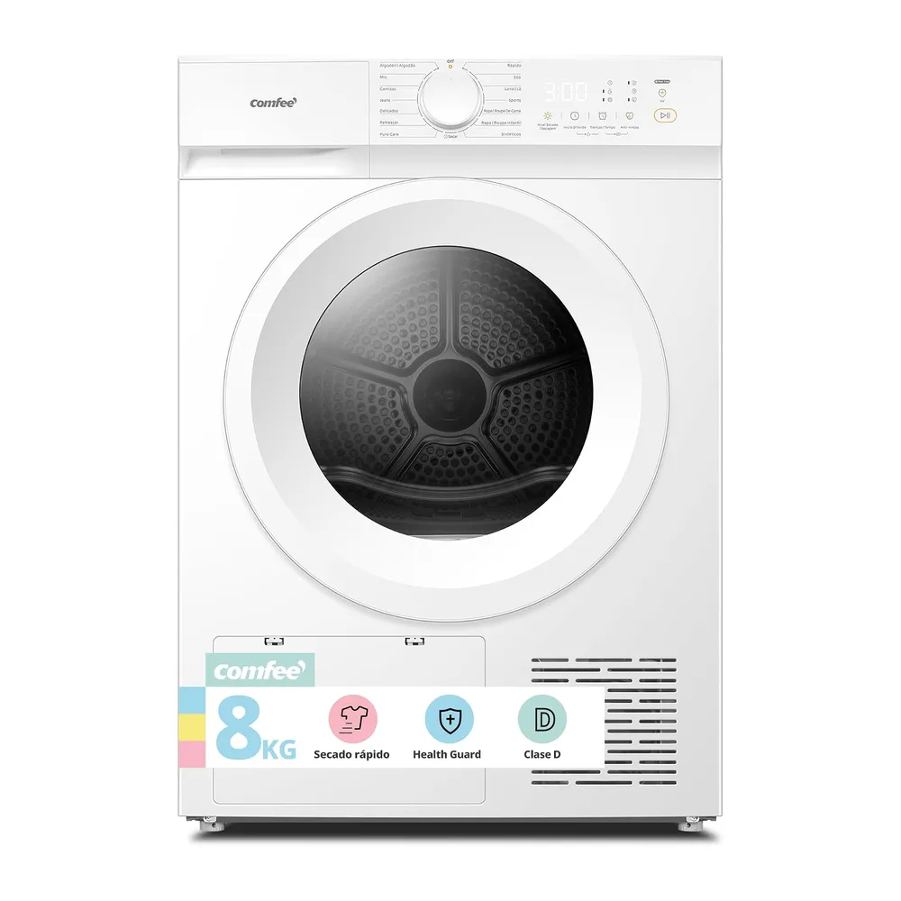 COMFEE' Secadora Bomba de Calor, 8KG, Clase D, Secado rápido, CD08EHP05W [Clase de eficiencia energética D]