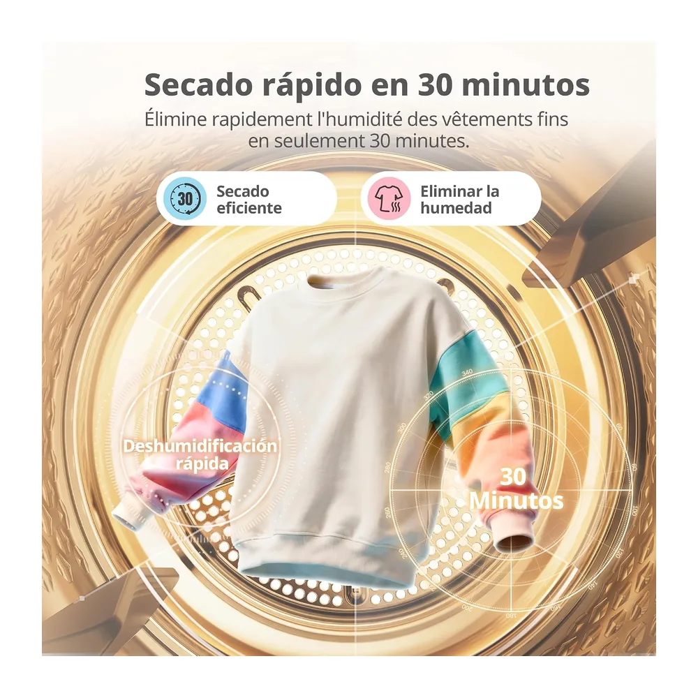 COMFEE' Secadora Bomba de Calor, 8KG, Clase D, Secado rápido, CD08EHP05W [Clase de eficiencia energética D] — 5