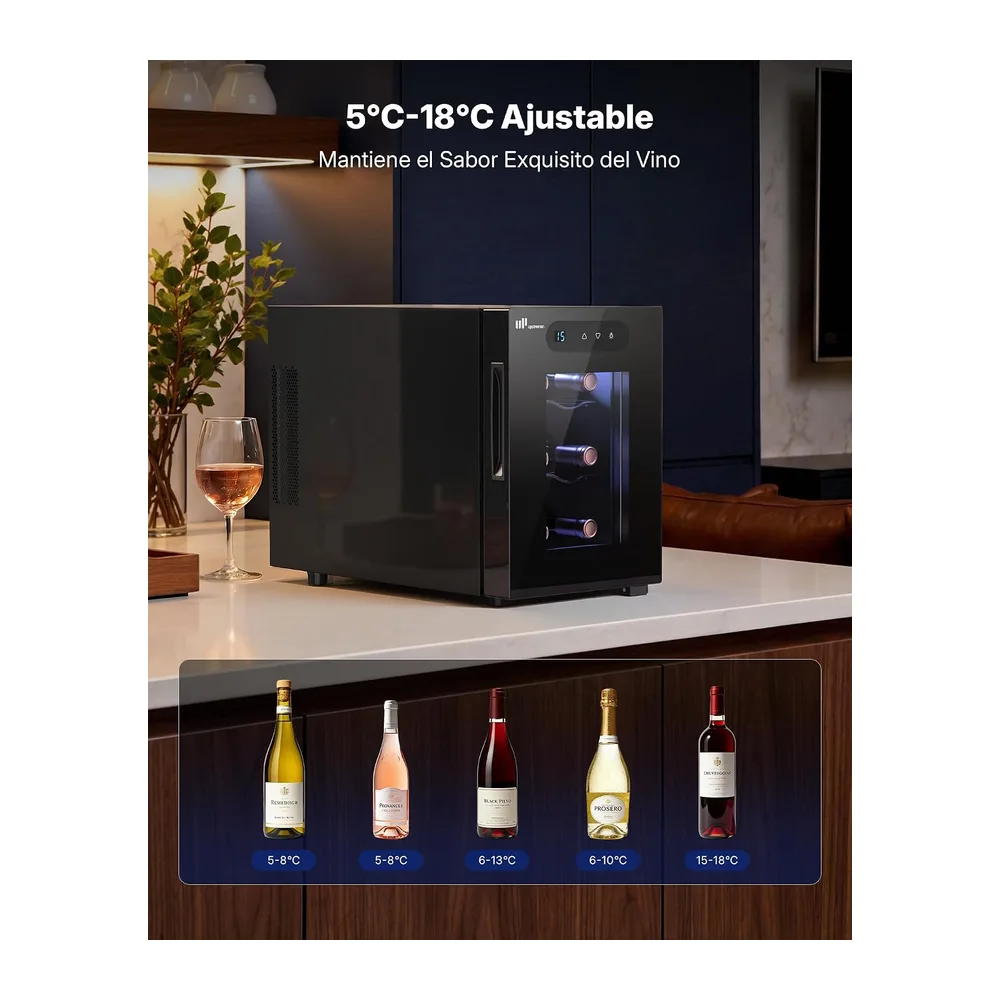 Upstreman Vinoteca para 6 botellas, 5-18 °C ajustable, pantalla táctil digital, silenciosa, doble cristal — 4