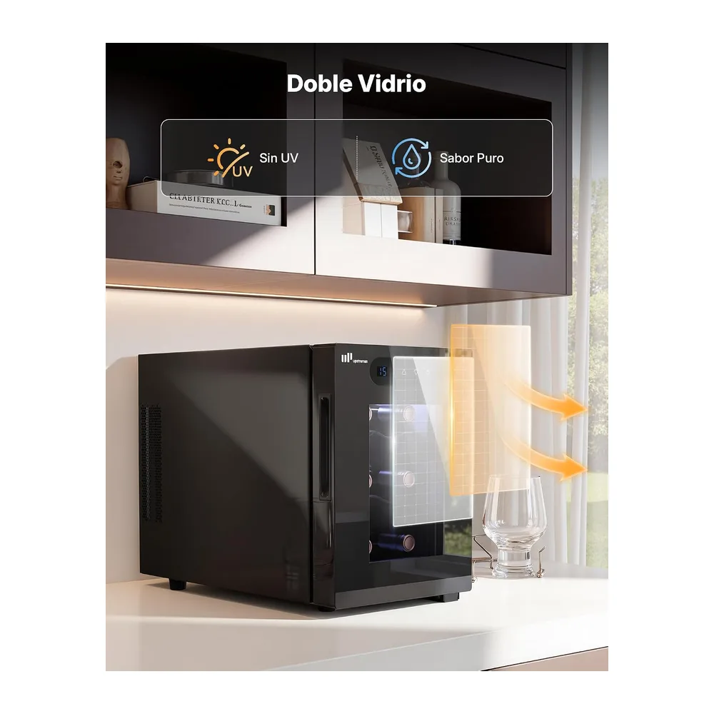 Upstreman Vinoteca para 6 botellas, 5-18 °C ajustable, pantalla táctil digital, silenciosa, doble cristal — 5