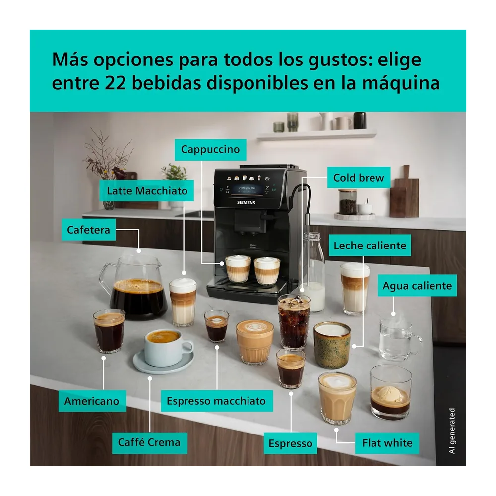 SIEMENS, Cafetera superautomática EQ600 iAroma Negro, TP601E09 — 3