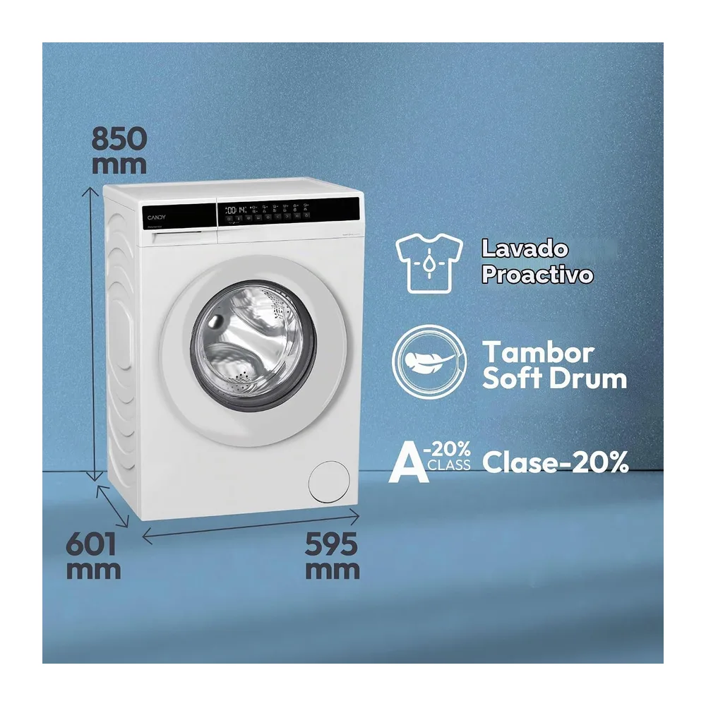 Candy ProWash 100 EY 2108-S, Lavadora 10 KG, 1200 RPM, Display Digital con botones, Proactive Wash, 12 — 2