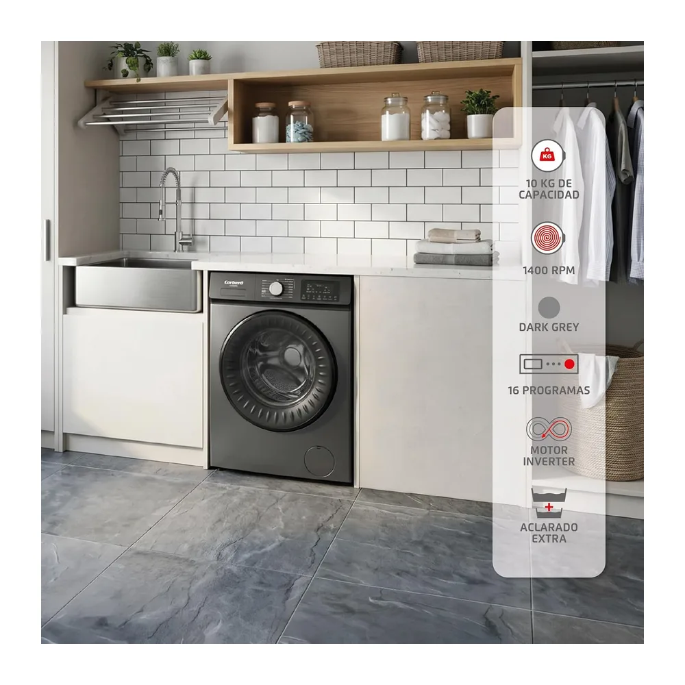 Corberó - Lavadora Premium 10 Kg | CLW1006DG | 1400 rpm | Motor Inverter | 16 Programas | Función Vapor y — 3