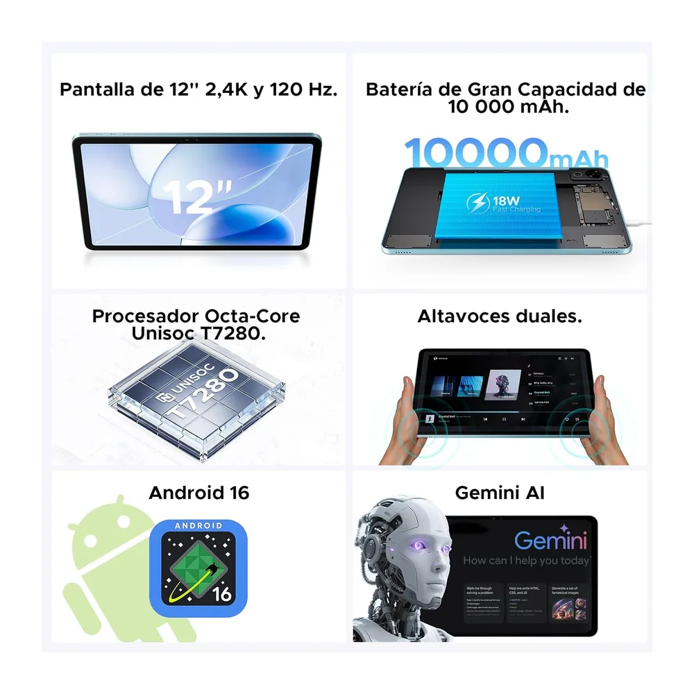 P12 Tablet Android 16, Tablet 12 pulgadas, 48GB RAM+128GB ROM/2 TB TF, IPS 2,4K, Pantalla 120 Hz, — 2
